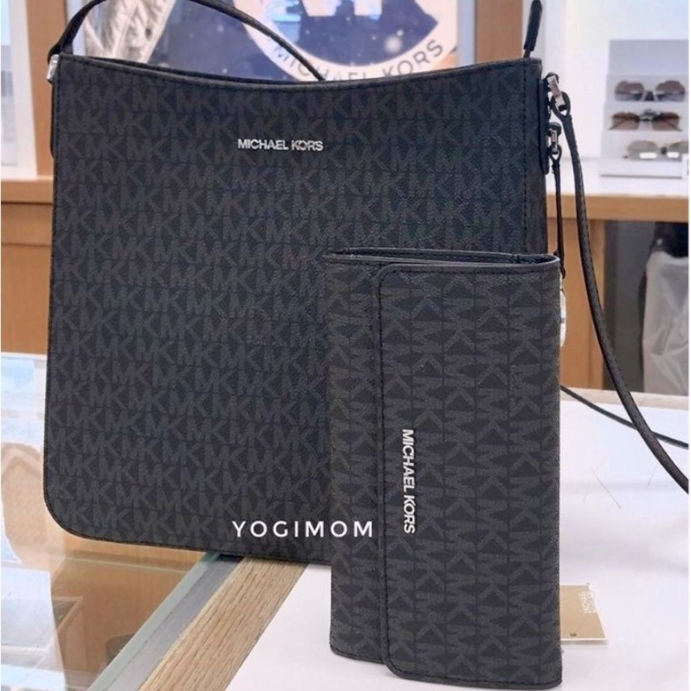 BUNDLE Michael Kors Jet set Travel Large MESSENGER Crossbody Purse Wallet Black - Picture 12 of 12